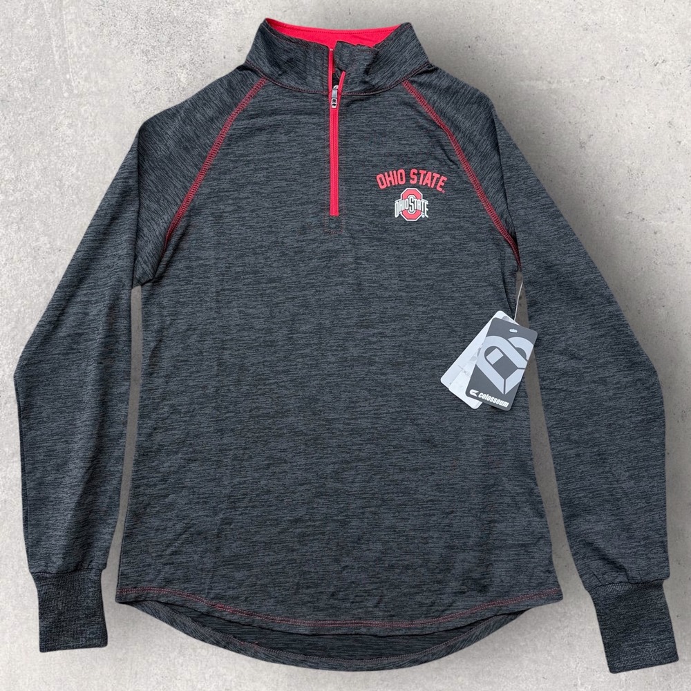 Ohio State Buckeyes Womens M Gray Red Quarter-Zip Pullover Jacket NWT Colosseum‎